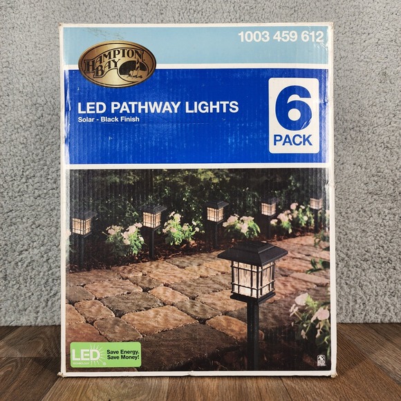 Hampton Bay LED Pathway Lights 6 Pack Solar Black Finish‎ Outdoor Garden - Picture 1 of 8